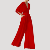 Mirka | Damen Jumpsuit Weites Bein V-Ausschnitt – Rot