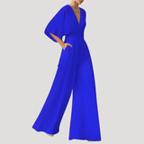 Mirka | Damen Jumpsuit Weites Bein V-Ausschnitt – Königsblau