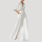 Mirka | Damen Jumpsuit Weites Bein V-Ausschnitt – Weiß