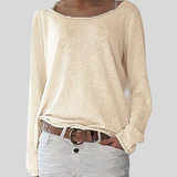 Mirka | Damen Langarmshirt Rundhals Legerer Schnitt – Beige