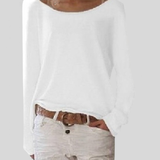 Mirka | Damen Langarmshirt Rundhals Legerer Schnitt – Weiß