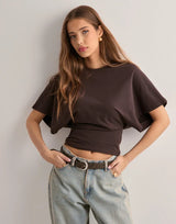 Victoria | Weites Ärmel Icon T-Shirt – Braun