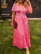 Sampaio – Elegantes Kleid Mit V-Ausschnitt Und Blumen Drucken – Rosa
