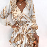 Heilin – Stilvolles Kleid mit lebendigem Print – Beige