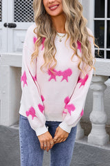 Arabella Strickpullover mit Mini-Schleifen-Details – Rosenrot