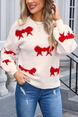 Arabella Strickpullover mit Mini-Schleifen-Details – Rot