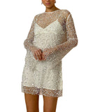 Avaline Durchsichtiges Kleid mit Pailletten – Weiß