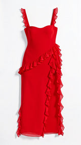 Avery Maxikleid mit Rüschen – Rot