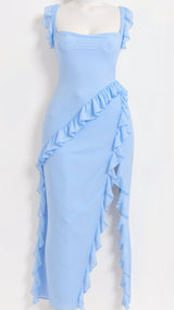 Avery Maxikleid mit Rüschen – Hellblau