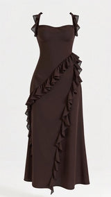 Avery Maxikleid mit Rüschen – Braun