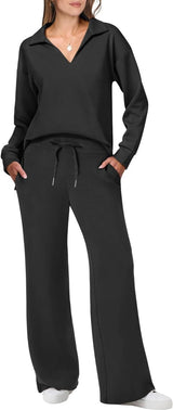 Briar Lässiges Pullover- und Hosenset – Schwarz
