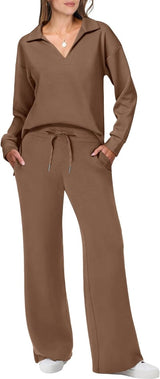 Briar Lässiges Pullover- und Hosenset – Braun