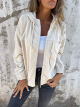 Briella Cord-Hoodie mit Reißverschluss – Weiß