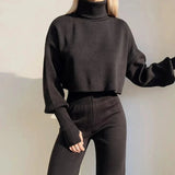 Caitronia Rollkragenpullover und Hosenset – Schwarz