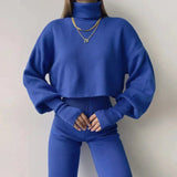 Caitronia Rollkragenpullover und Hosenset – Blau