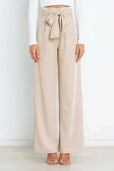 Chantal Weite Hose mit Bindegürtel – Beige