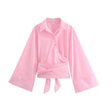 Charissa Kimonobluse mit breitem Schleifengürtel – Rosa