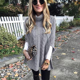 Colette Rollkragen-Poncho mit Zopfmuster – Grau