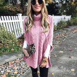 Colette Rollkragen-Poncho mit Zopfmuster – Rosa