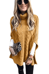 Colette Rollkragen-Poncho mit Zopfmuster – Kamel