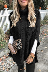 Colette Rollkragen-Poncho mit Zopfmuster – Schwarz