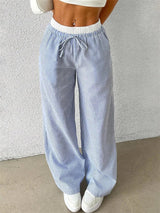 Daphne - Lässige Hose mit weitem Bein - Streifendruck – Himmelblau