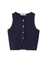 Deasia Gestricktes Crop-Top mit Frontschlitz – Blau