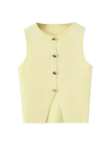 Deasia Gestricktes Crop-Top mit Frontschlitz – Gelb