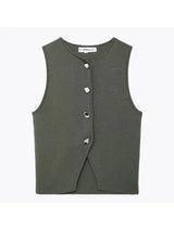 Deasia Gestricktes Crop-Top mit Frontschlitz – Grau