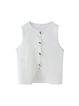 Deasia Gestricktes Crop-Top mit Frontschlitz – Weiß
