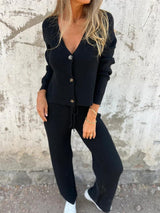 Eleanor Strickjacke und Hose Set – Schwarz