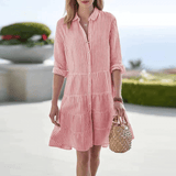 Mariel | Leichtes gestreiftes Kleid – Hellrot
