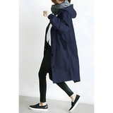 Damen Trenchcoat mit Kapuze – Leichte Übergangsjacke im eleganten Design – Marineblau