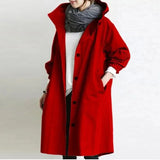 Damen Trenchcoat mit Kapuze – Leichte Übergangsjacke im eleganten Design – Rot