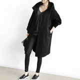Damen Trenchcoat mit Kapuze – Leichte Übergangsjacke im eleganten Design – Schwarz