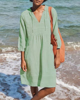Chloé – Leichtes Strandkleid mit V-Ausschnitt und 3/4-Ärmeln – Grün