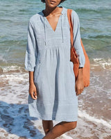 Chloé – Leichtes Strandkleid mit V-Ausschnitt und 3/4-Ärmeln – Blau