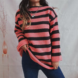 Freya Gestreifter Strickpullover – Rosa
