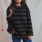 Freya Gestreifter Strickpullover – Schwarz