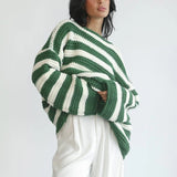Freya Gestreifter Strickpullover – Grün