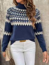 Giyann Jacquard-Strick-Rollkragenpullover – Marineblau