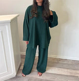 Ingrid Geripptes Loungewear-Set – Grün