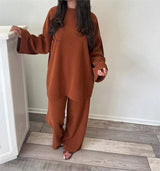 Ingrid Geripptes Loungewear-Set – Orange