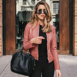 Moderne Bikerjacke aus Kunstleder – Stilvolle Kurzjacke mit Reißverschluss – Hellrosa