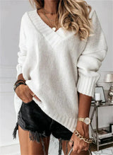 Jacinth V-Ausschnitt Strickpullover – Weiß