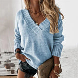 Jacinth V-Ausschnitt Strickpullover – Blau
