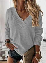 Jacinth V-Ausschnitt Strickpullover – Grau