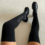 Jamaika Oberschenkelhohe Sockenstiefel – Schwarz