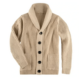 Japheth Gerippte Strickjacke mit Kragen – Beige