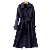 Damen Klassischer Trenchcoat | Lang Elegant – Dunkelblau